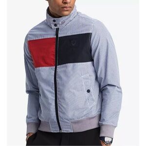 Tommy Hilfiger Gleason Barracuda Men’s Striped Colorblock Jacket Size S Blue Red